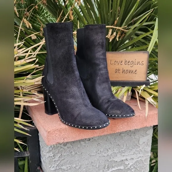 Rag and Bone black suede studded‎ boots