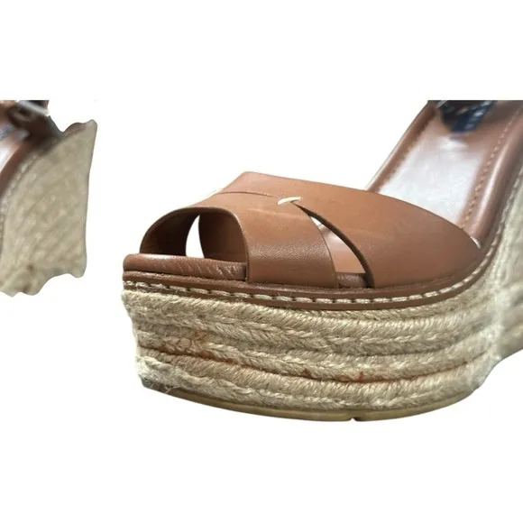 Ralph Lauren Collection Purple Label Wedge Brown Leather Espadrilles, Size 9.5