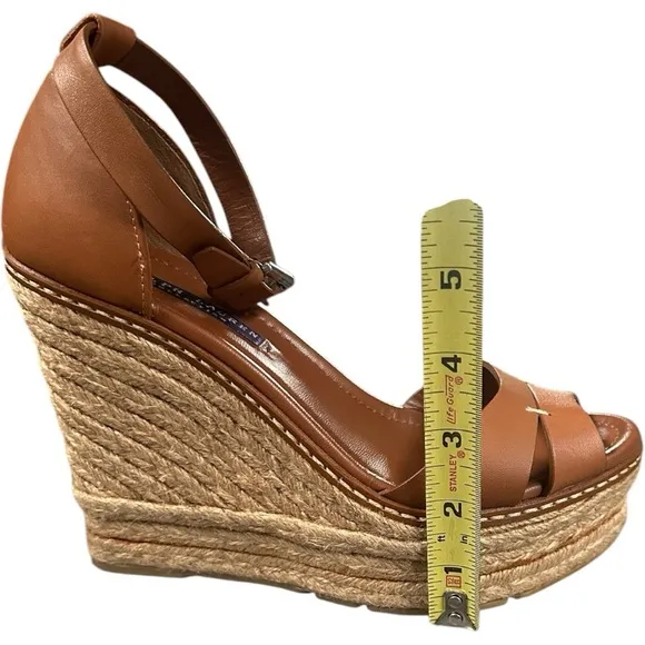 Ralph Lauren Collection Purple Label Wedge Brown Leather Espadrilles, Size 9.5