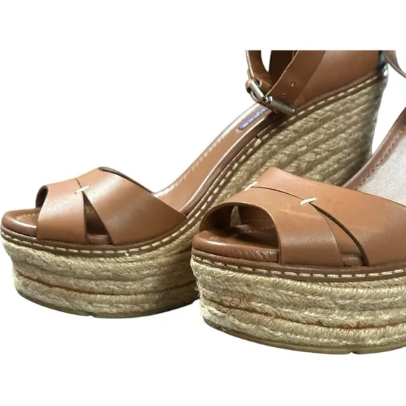 Ralph Lauren Collection Purple Label Wedge Brown Leather Espadrilles, Size 9.5