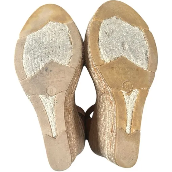 Ralph Lauren Collection Purple Label Wedge Brown Leather Espadrilles, Size 9.5