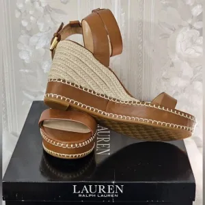 Ralph Lauren Hilarie Leather Espadrilles Sandals Size 9.5 NIB