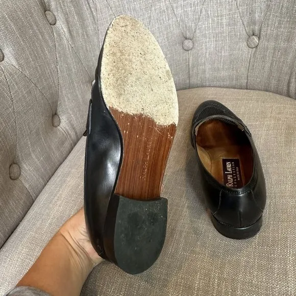 Ralph Lauren Purple Label Leather Loafer Flats Womens Size 7 B Black Old Money