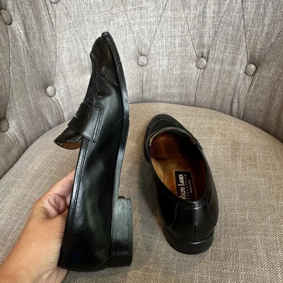 Ralph Lauren Purple Label Leather Loafer Flats Womens Size 7 B Black Old Money