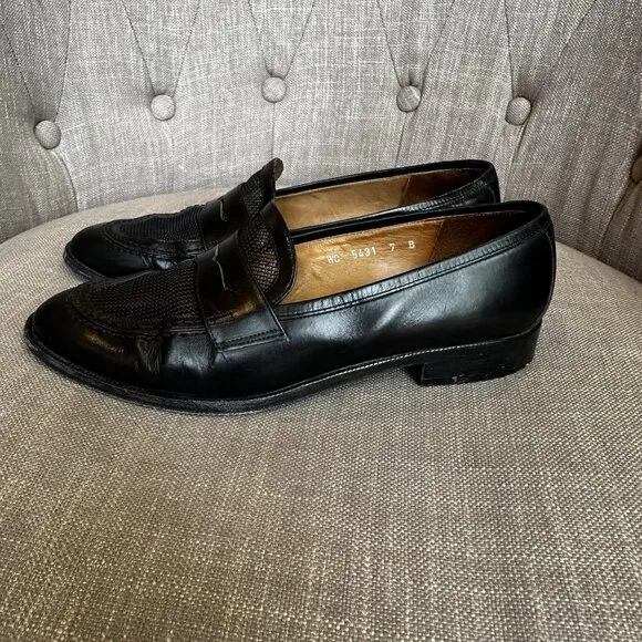Ralph Lauren Purple Label Leather Loafer Flats Womens Size 7 B Black Old Money