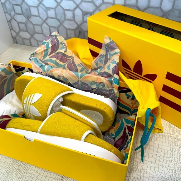 Rare Gucci x Adidas Men's GG Platform Sandal &quot;YELLOW&quot; Cotton Sponge Si…