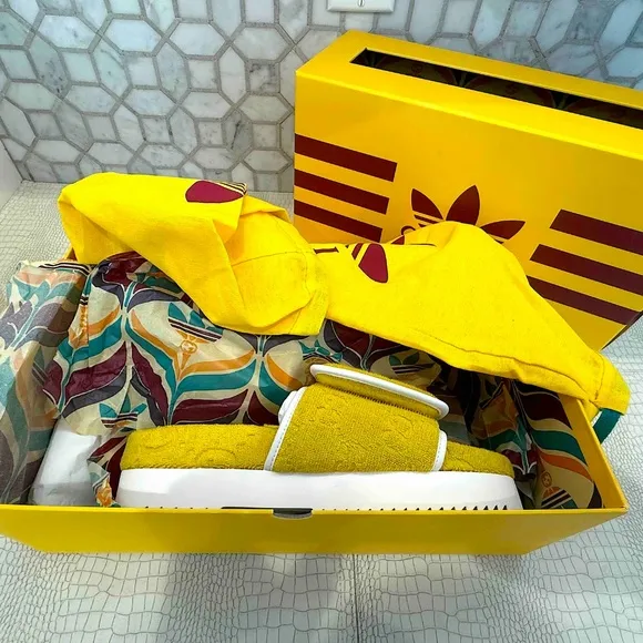 Rare Gucci x Adidas Men's GG Platform Sandal &quot;YELLOW&quot; Cotton Sponge Si…