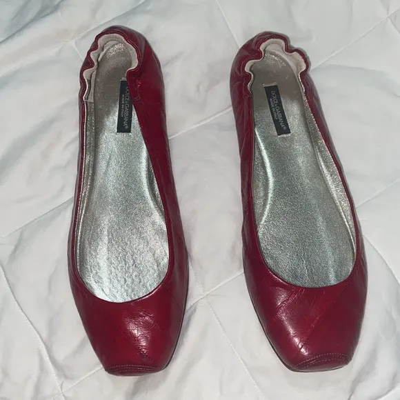 RARE Vintage Dolce &amp; Gabbana red eel skin ballet flats