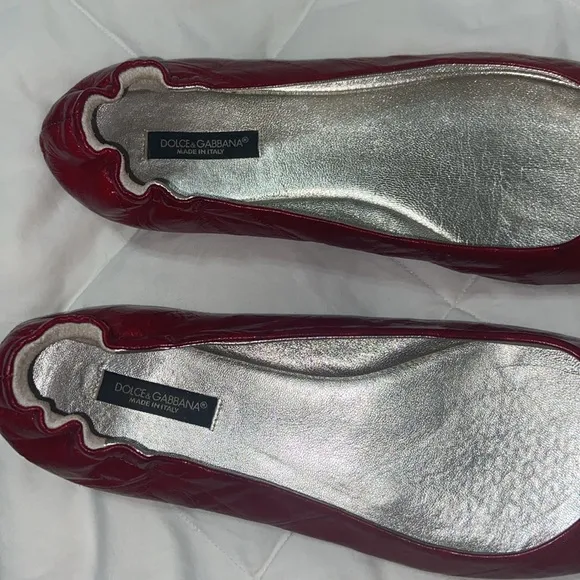 RARE Vintage Dolce &amp; Gabbana red eel skin ballet flats