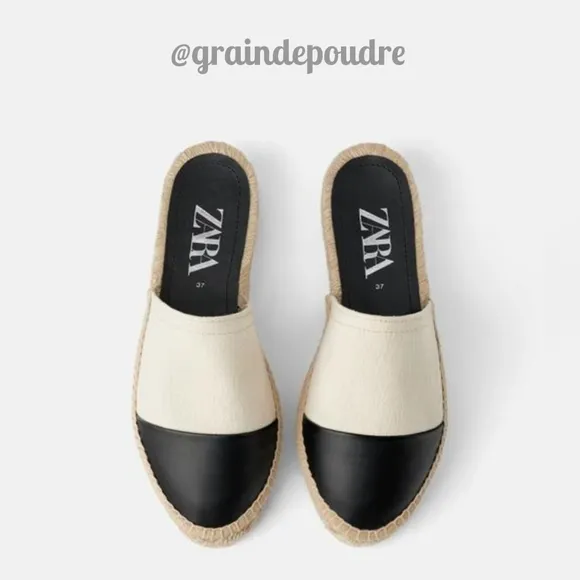 Rare! Zara Faux Vegan Leather Black &amp; White Espadrilles 38 7.5