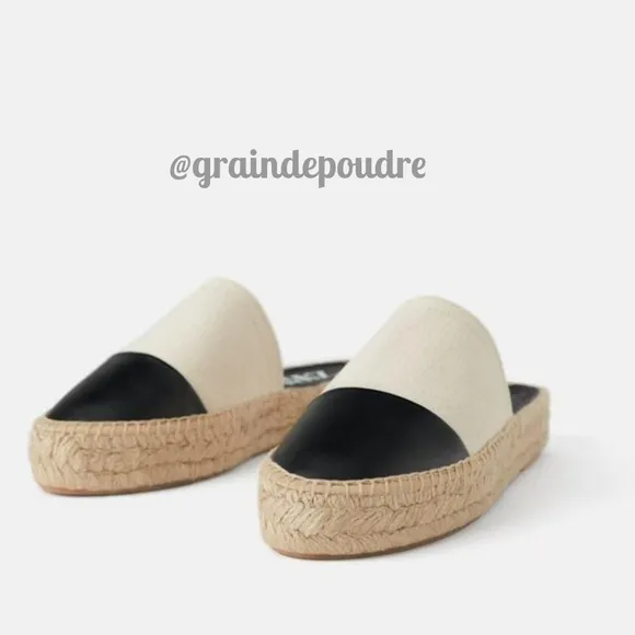Rare! Zara Faux Vegan Leather Black &amp; White Espadrilles 38 7.5