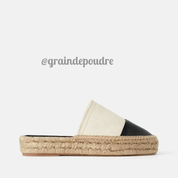 Rare! Zara Faux Vegan Leather Black &amp; White Espadrilles 38 7.5