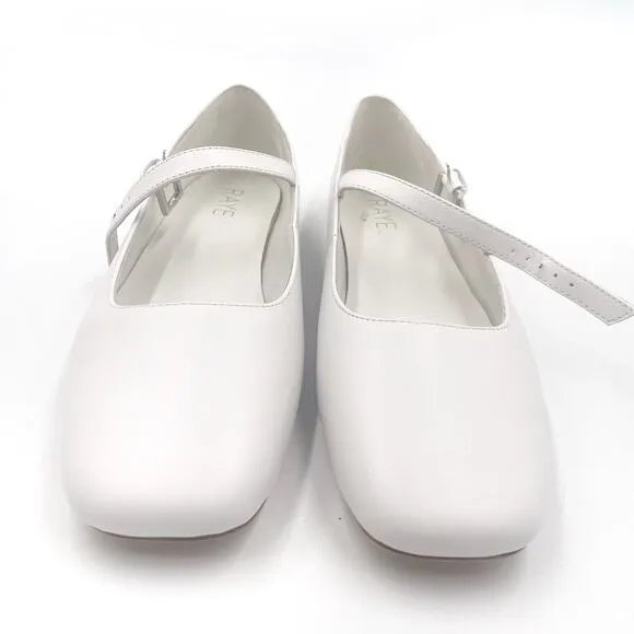 Raye Lin Flats Mary Jane White Leather Square Toe Strap Front Slip On Sz 10