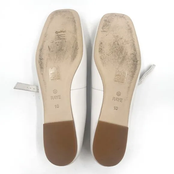 Raye Lin Flats Mary Jane White Leather Square Toe Strap Front Slip On Sz 10