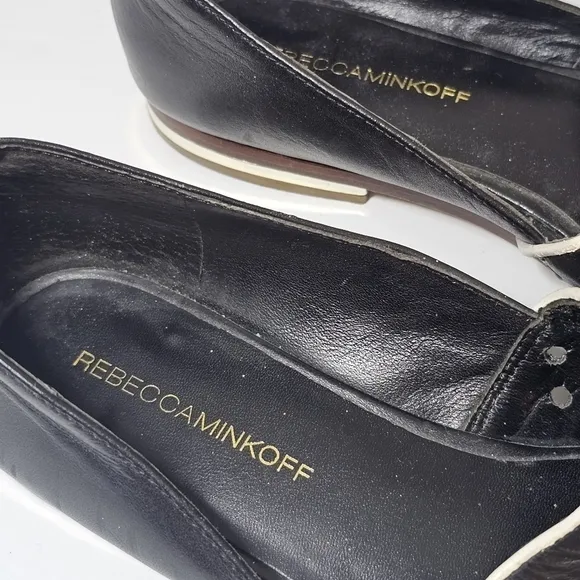 Rebecca Minkoff Black Leather Perforated Open Toe Sandals Flats, sz 8