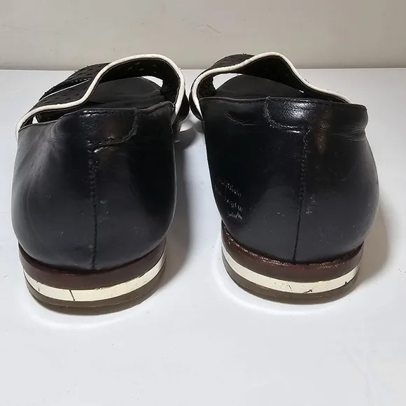 Rebecca Minkoff Black Leather Perforated Open Toe Sandals Flats, sz 8