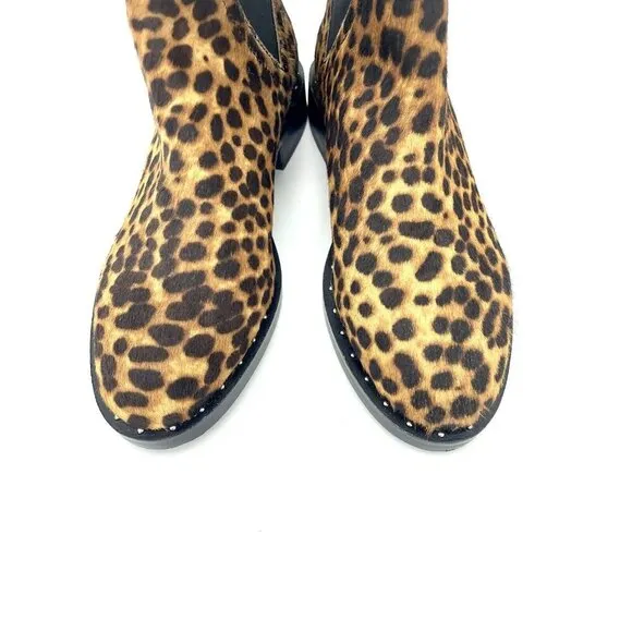 Rebecca Minkoff Boots Leopard Chelsea Calf Fur Studded Ankle SZ 7 New