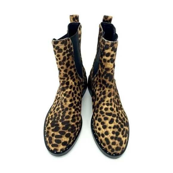 Rebecca Minkoff Boots Leopard Chelsea Calf Fur Studded Ankle SZ 7 New