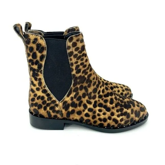 Rebecca Minkoff Boots Leopard Chelsea Calf Fur Studded Ankle SZ 7 New