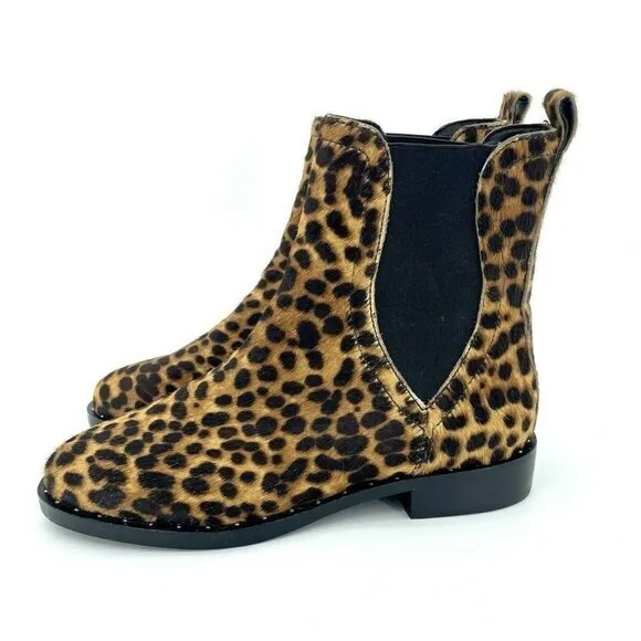 Rebecca Minkoff Boots Leopard Chelsea Calf Fur Studded Ankle SZ 7 New