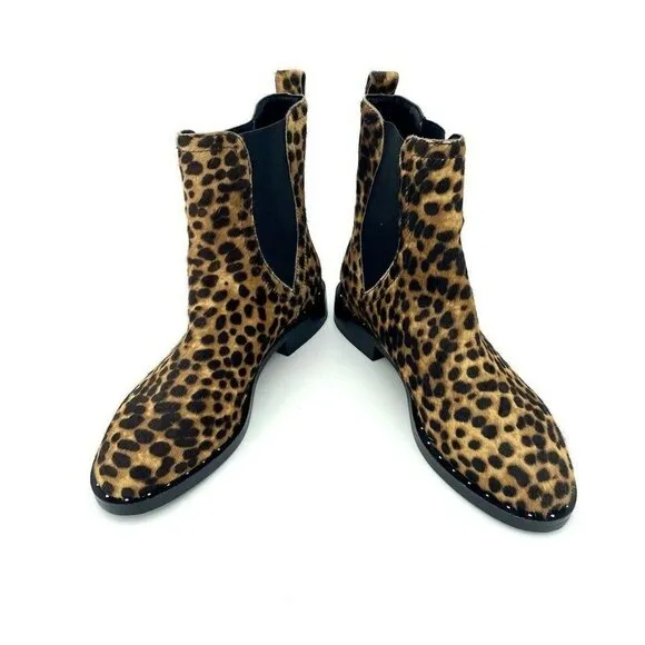 Rebecca Minkoff Boots Leopard Chelsea Calf Fur Studded Ankle SZ 7 New