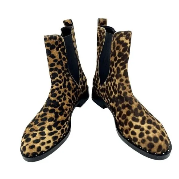 Rebecca Minkoff Boots Sabeen Leopard Chelsea Fur Studded Ankle  SZ 6.5 New