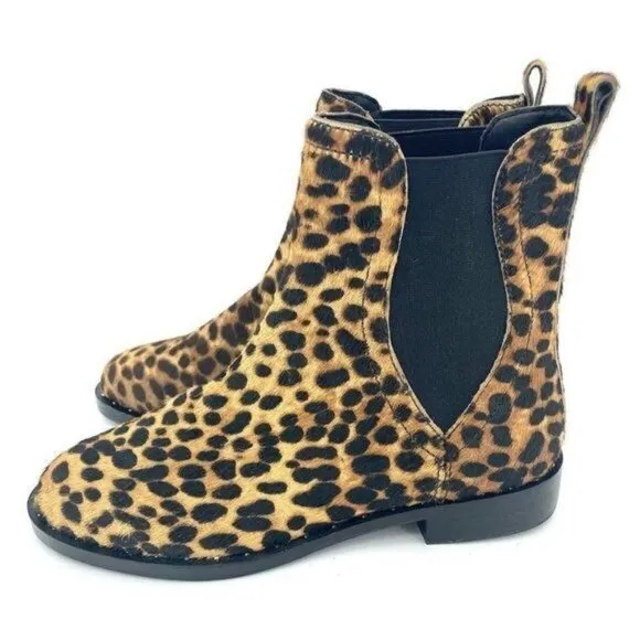 Rebecca Minkoff Boots Sabeen Leopard Chelsea Fur Studded Ankle  SZ 6.5 New