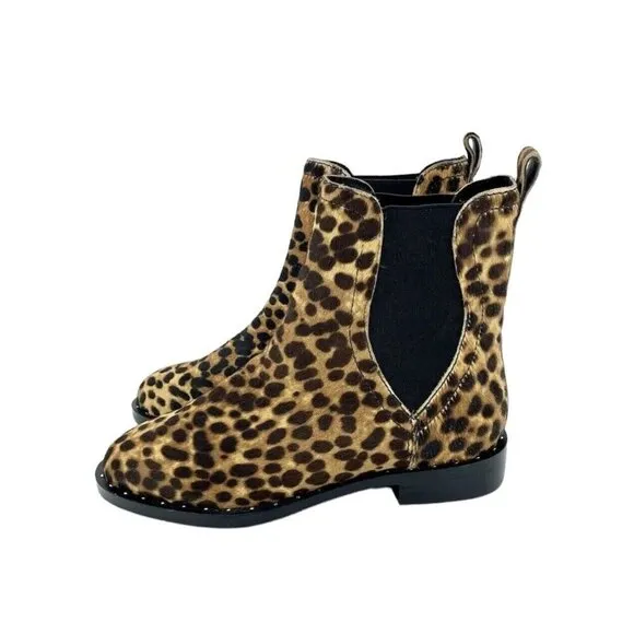 Rebecca Minkoff Boots Sabeen Leopard Chelsea Fur Studded Ankle  SZ 6.5 New