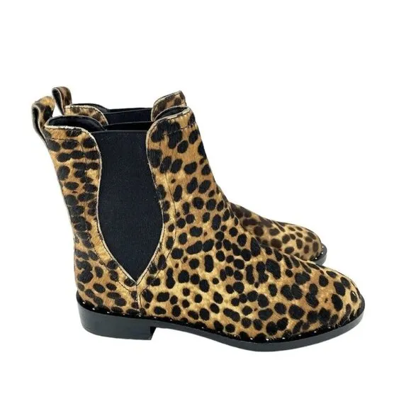 Rebecca Minkoff Boots Sabeen Leopard Chelsea Fur Studded Ankle  SZ 6.5 New