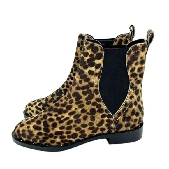 Rebecca Minkoff Boots Sabeen Leopard Chelsea Fur Studded Ankle  SZ 6.5 New
