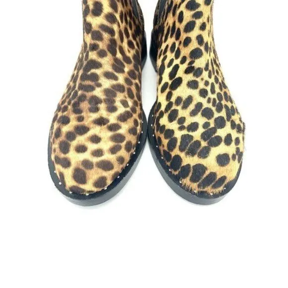 Rebecca Minkoff Boots Sabeen Leopard Chelsea Fur Studded Ankle  SZ 6.5 New