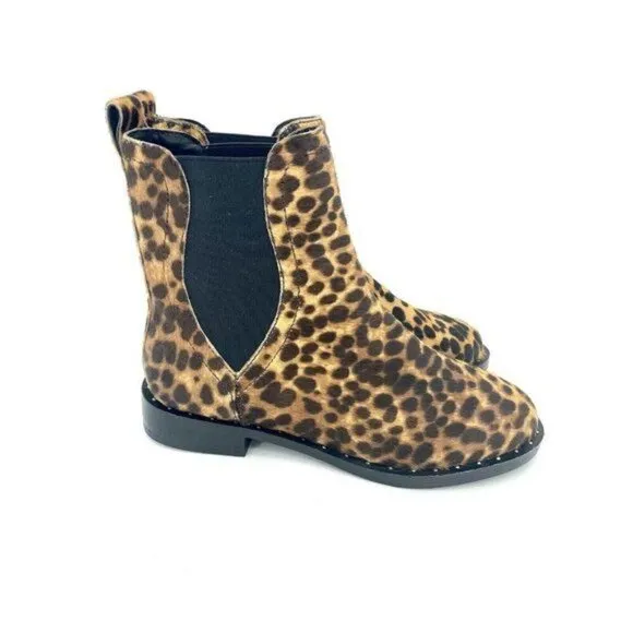 Rebecca Minkoff Boots Sabeen Leopard Chelsea Fur Studded Ankle  SZ 6.5 New