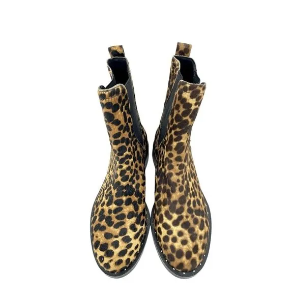 Rebecca Minkoff Boots Sabeen Leopard Chelsea Fur Studded Ankle  SZ 6.5 New