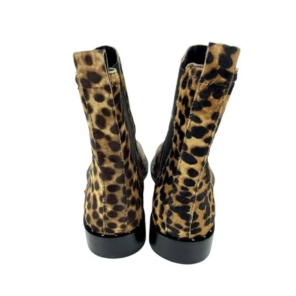 Rebecca Minkoff Boots Sabeen Leopard Chelsea Fur Studded Ankle  SZ 6.5 New