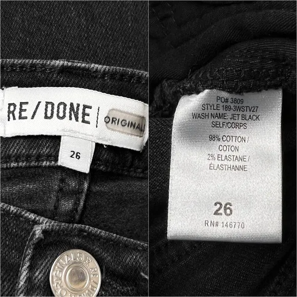 RE/DONE 70s High Rise Button Fly Denim Ankle Fray Cropped Straight Leg Jean 26