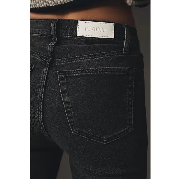 RE/DONE 70s High Rise Button Fly Denim Ankle Fray Cropped Straight Leg Jean 26