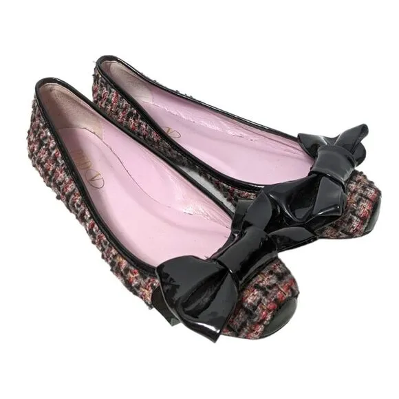 RED VALENTINO GARAVANI Tweed Bow Ballet Flats 38