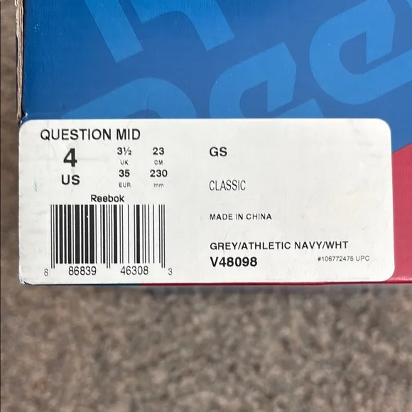 Reebok Kids' Gray and Navy Allen Iverson Question Sneakers