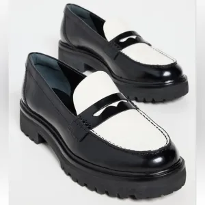 Reformation Agathea Chunky Loafer Black &amp; White Patent Upper Lugg Sole Sz 7.5