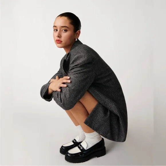 Reformation Agathea Chunky Loafer Black &amp; White Patent Upper Lugg Sole Sz 7.5