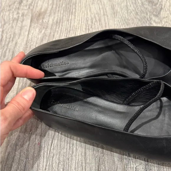 Reformation black leather Bowie ballet flats