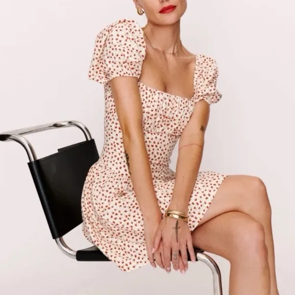 Reformation Marielle Puff Sleeve Dress in Fresa Floral Print Size 6