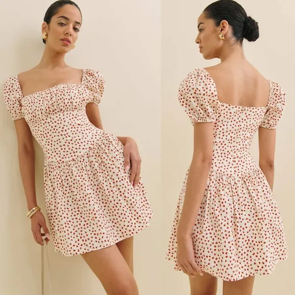 Reformation Marielle Puff Sleeve Dress in Fresa Floral Print Size 6