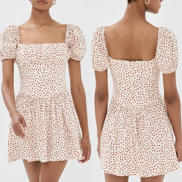 Reformation Marielle Puff Sleeve Dress in Fresa Floral Print Size 6