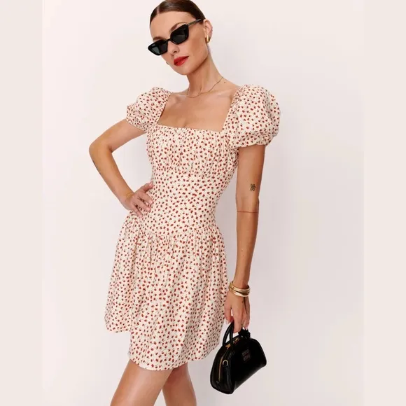 Reformation Marielle Puff Sleeve Dress in Fresa Floral Print Size 6
