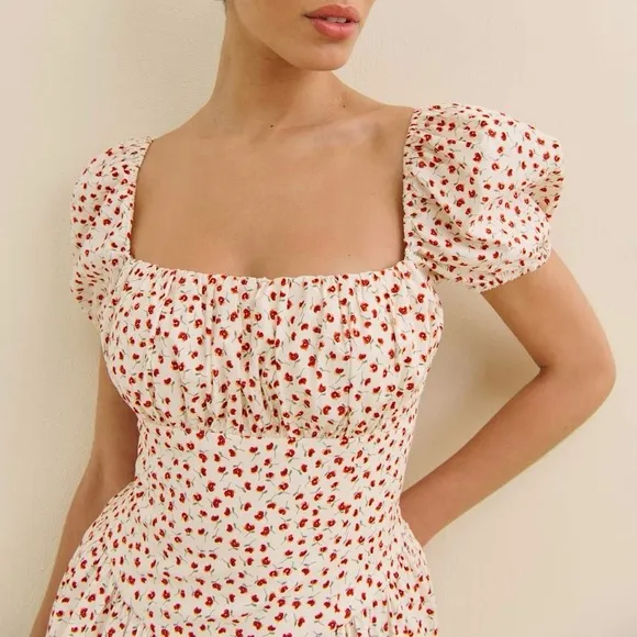 Reformation Marielle Puff Sleeve Dress in Fresa Floral Print Size 6