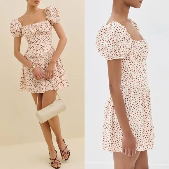Reformation Marielle Puff Sleeve Dress in Fresa Floral Print Size 6
