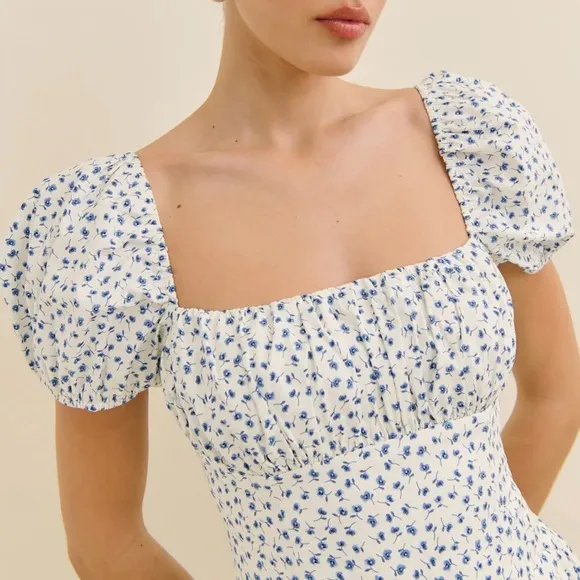 Reformation Marielle Puff Sleeve Dress in Hanna Blue Floral Size 4