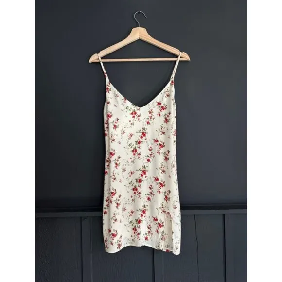 Reformation Marlowe Cream Red Floral Slip Mini Dress