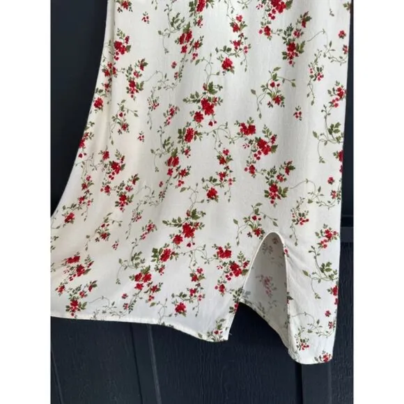 Reformation Marlowe Cream Red Floral Slip Mini Dress